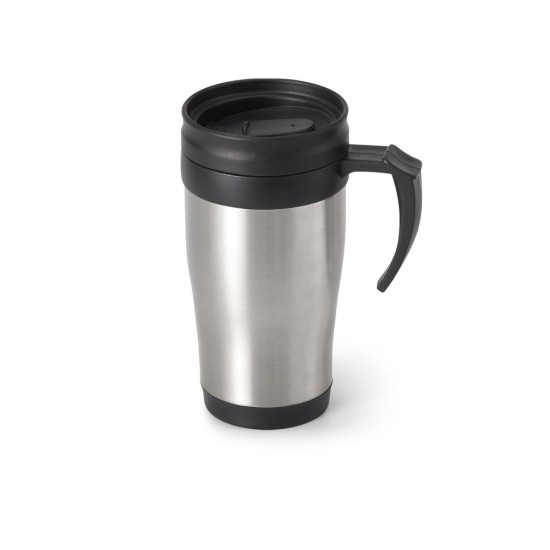 Caneca de viagem térmica de aço inox e PP, de parede dupla isolada a ar 420 mL Personalizada