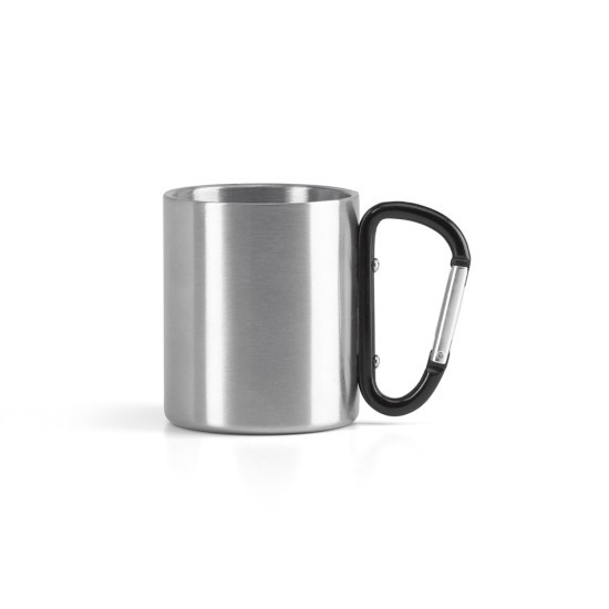 Caneca em aço inox, com pega em forma e função de mosquetão 230 mL Personalizada