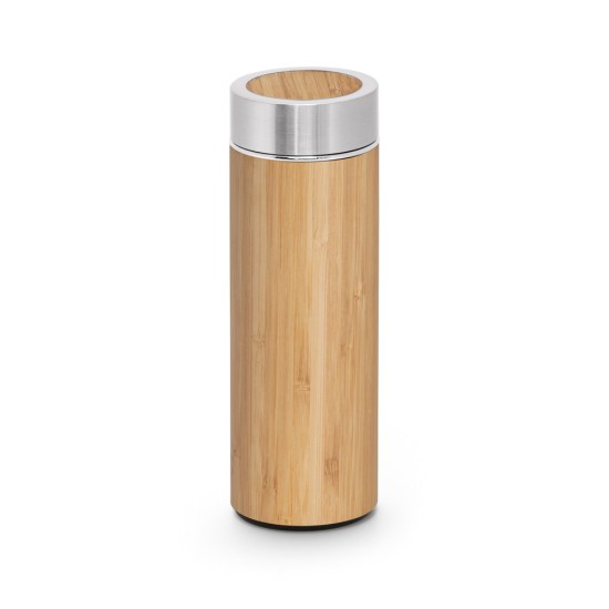 Garrafa em aço inox 90% reciclado e bambu de parede dupla térmica, isolada a vácuo 430 mL Personalizada