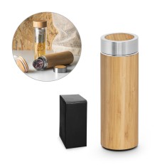 Garrafa em aço inox 90% reciclado e bambu de parede dupla térmica, isolada a vácuo 430 mL Personalizada