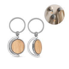 Chaveiro redondo em bambu com revestimento em metal Personalizado