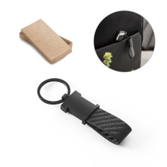 Chaveiro em c. sintético com textura em fibra de carbono e metal Personalizado
