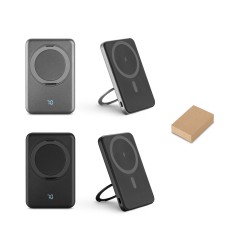 Bateria portátil magnética em ABS 100% reciclado com suporte, carregador por indução (wireless) super-rápido 15W e capacidade de 5'000 mAh Personalizada