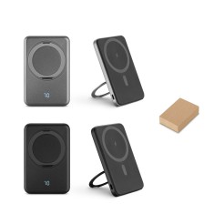 Bateria portátil magnética em ABS 100% reciclado com suporte, carregador por indução (wireless) super-rápido 15W e capacidade de 5'000 mAh Personalizada