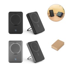 Bateria portátil magnética em ABS 100% reciclado com suporte, carregador por indução (wireless) super-rápido 15W e capacidade de 10'000 mAh Personalizada