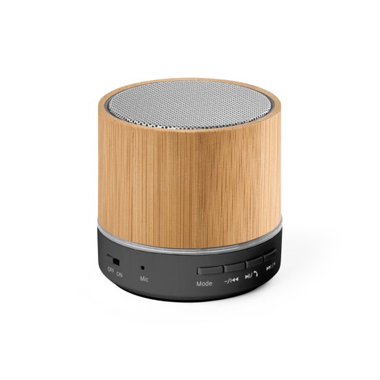 Caixa de som portátil em bambu e ABS 100% reciclado com microfone e autonomia de 4h30 Personalizada